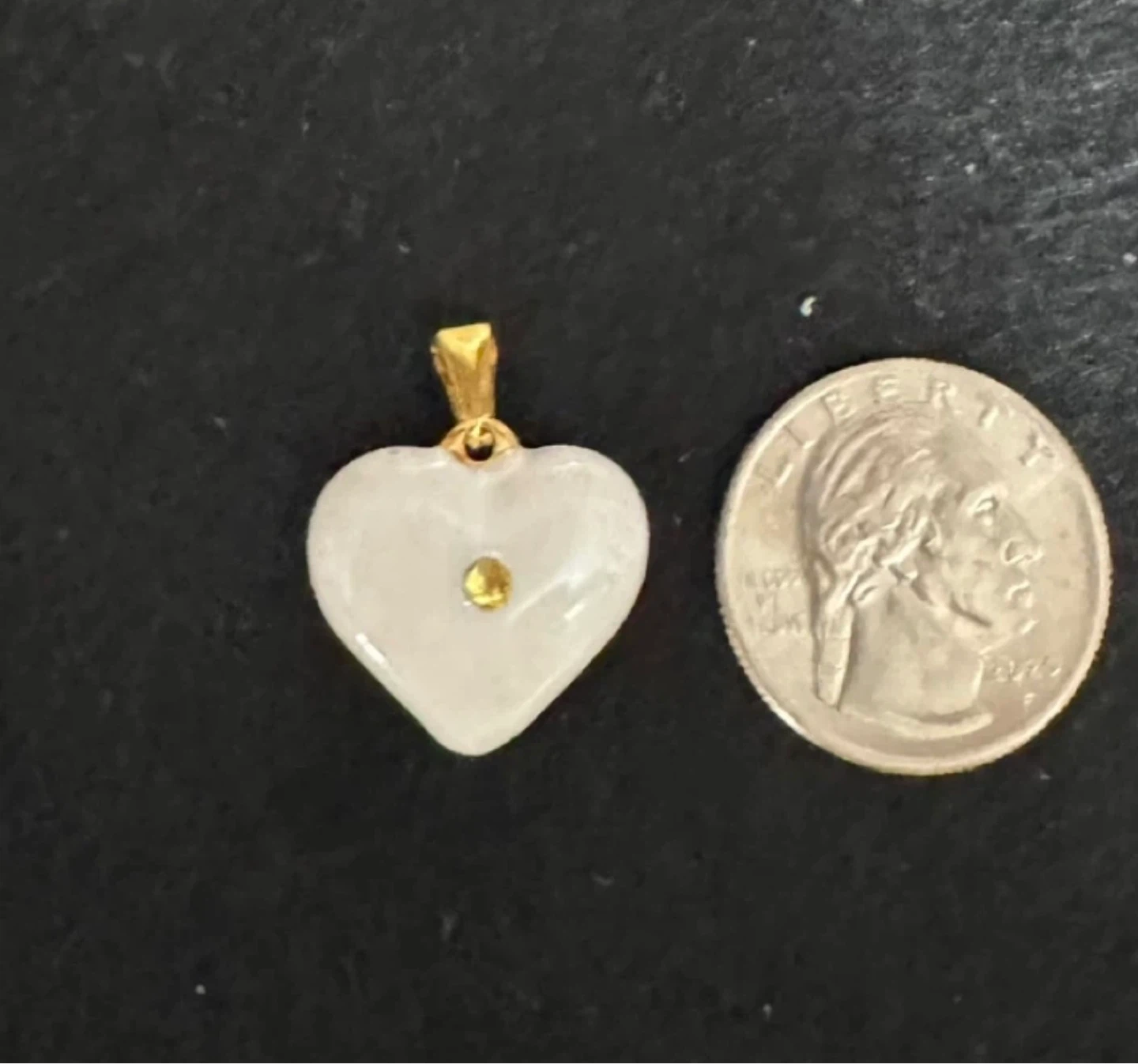 Mother of Pearl Enameled HEART Pendant 14K Gold Citrine CZ