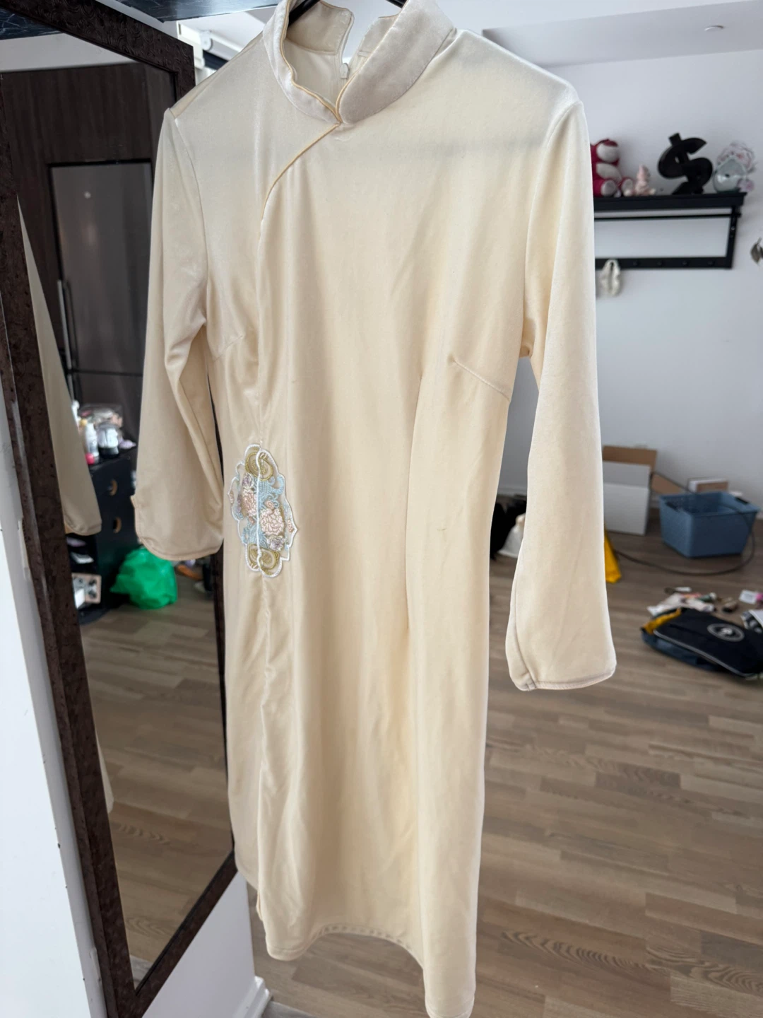 Cream Qipao Dress with Embroidery - photo 3