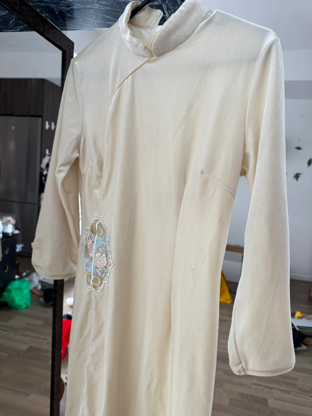 Cream Qipao Dress with Embroidery - photo 4