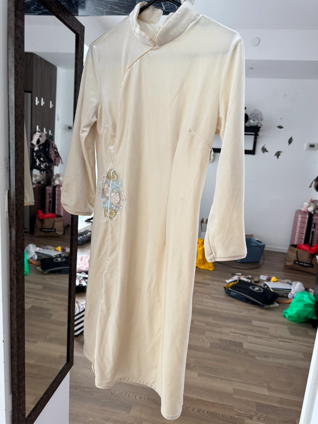 Cream Qipao Dress with Embroidery - photo 2