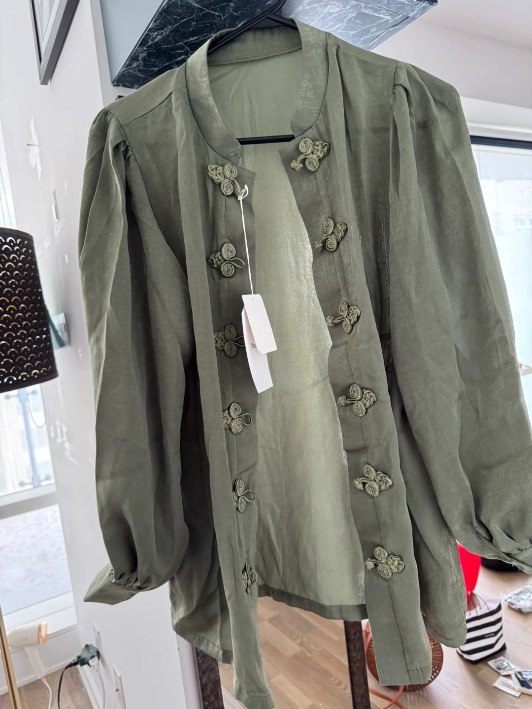 Olive Green Button-Down Shirt with Knot Detail