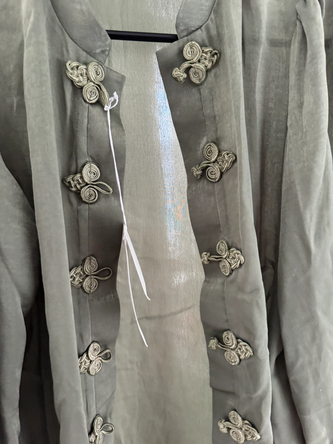Olive Green Button-Down Shirt with Knot Detail - photo 5