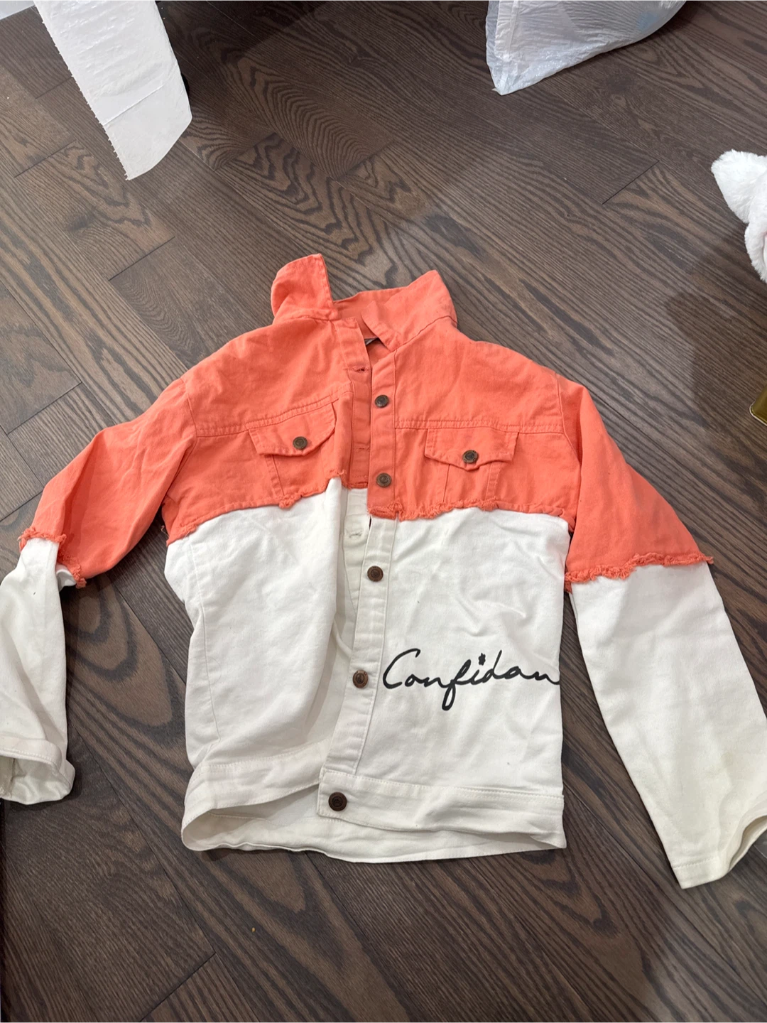 Two-Tone Coral and White Denim Jacket