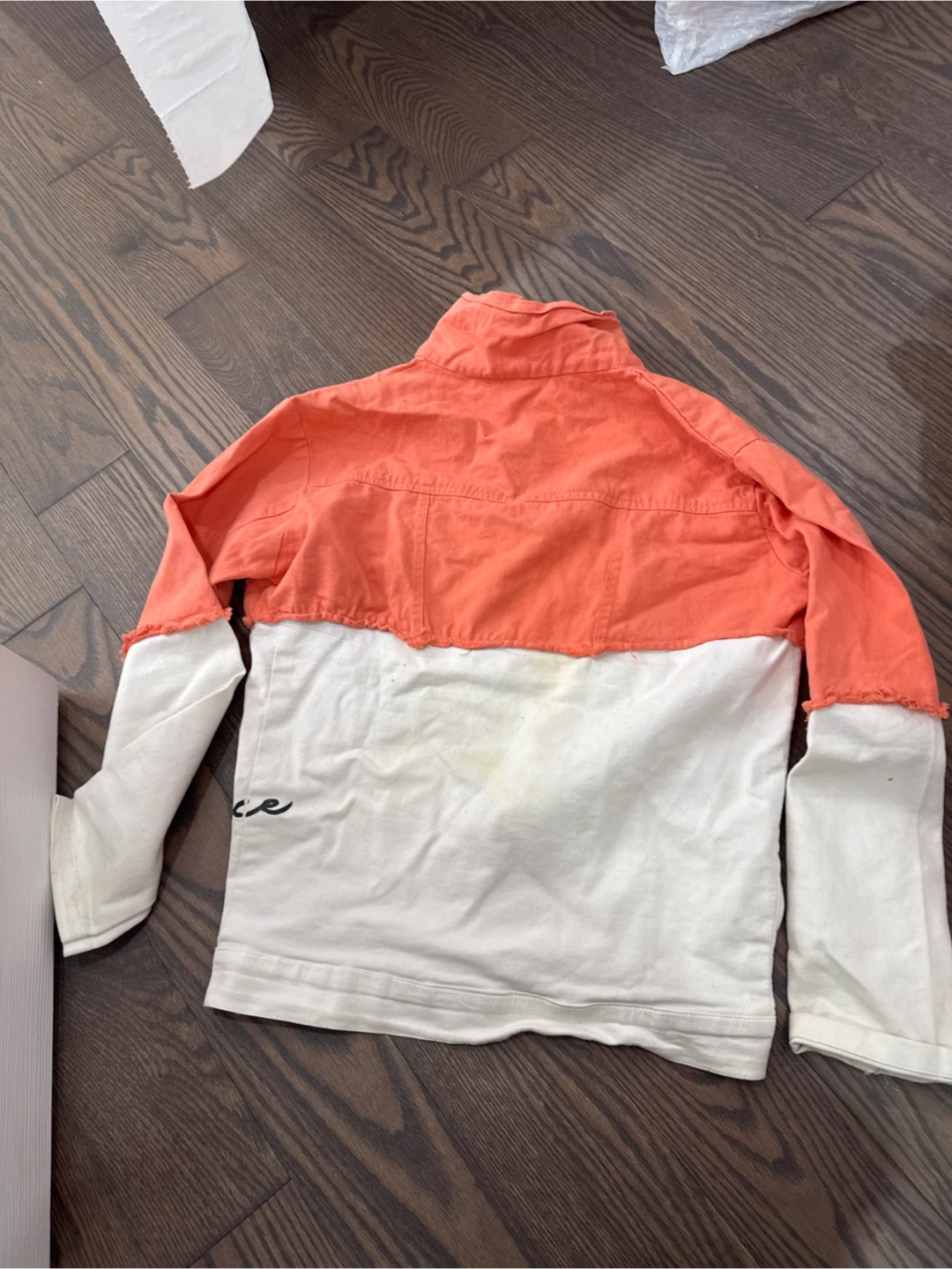Two-Tone Coral and White Denim Jacket - photo 2