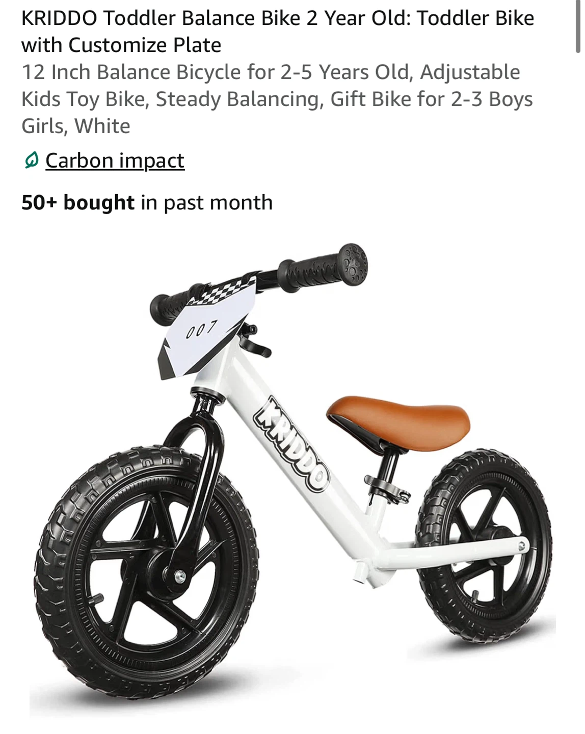 Kriddo 12 Inch Toddler Balance Bike