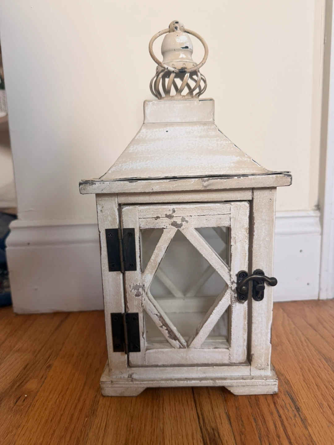 Distressed White Decorative Lantern