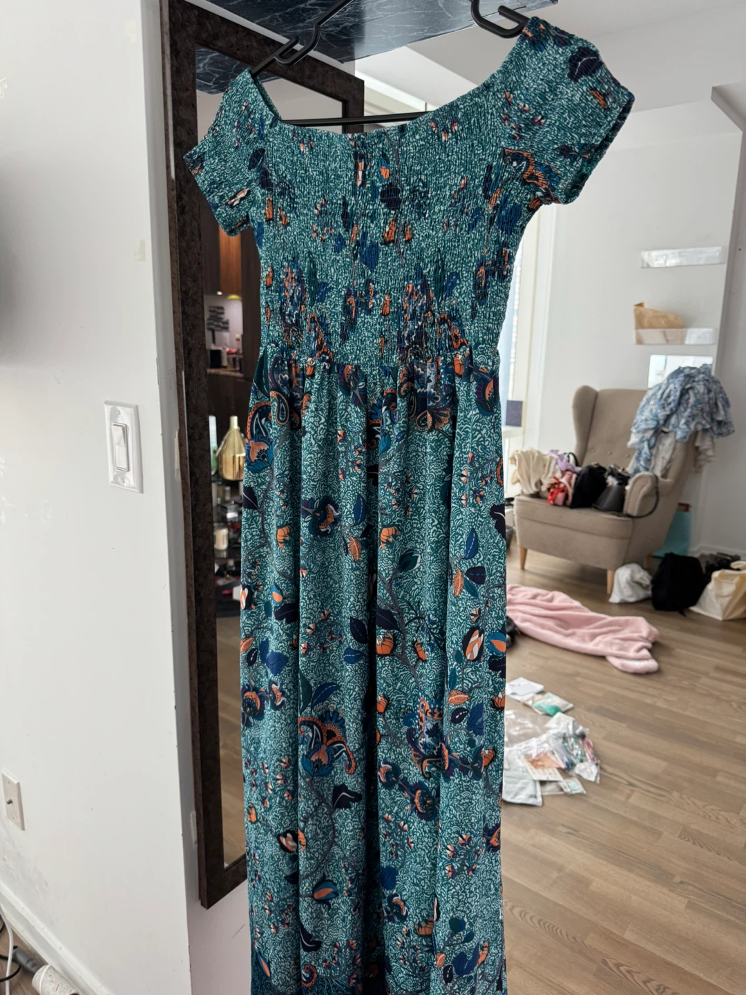 Green patterned floral maxi dress size S