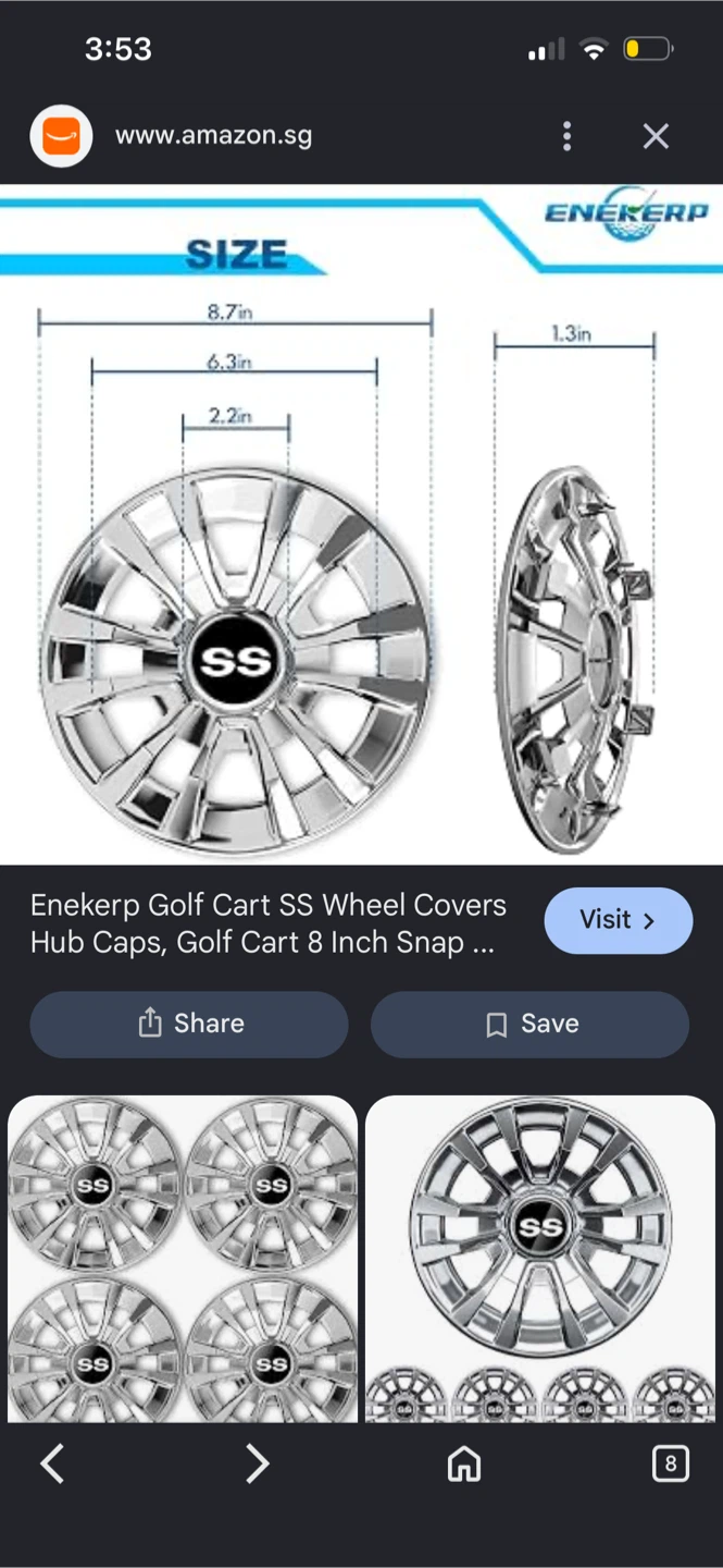 Enekerp Golf Cart SS Wheel Covers, Silver, 8 Inch