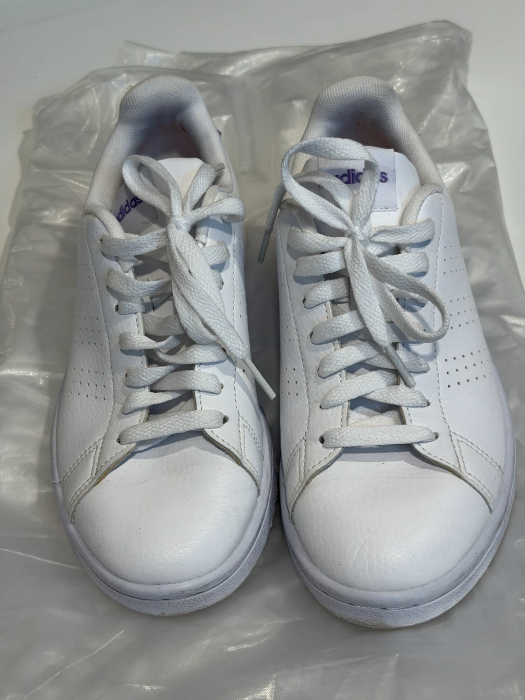 Adidas White Sneakers with Purple Detail
