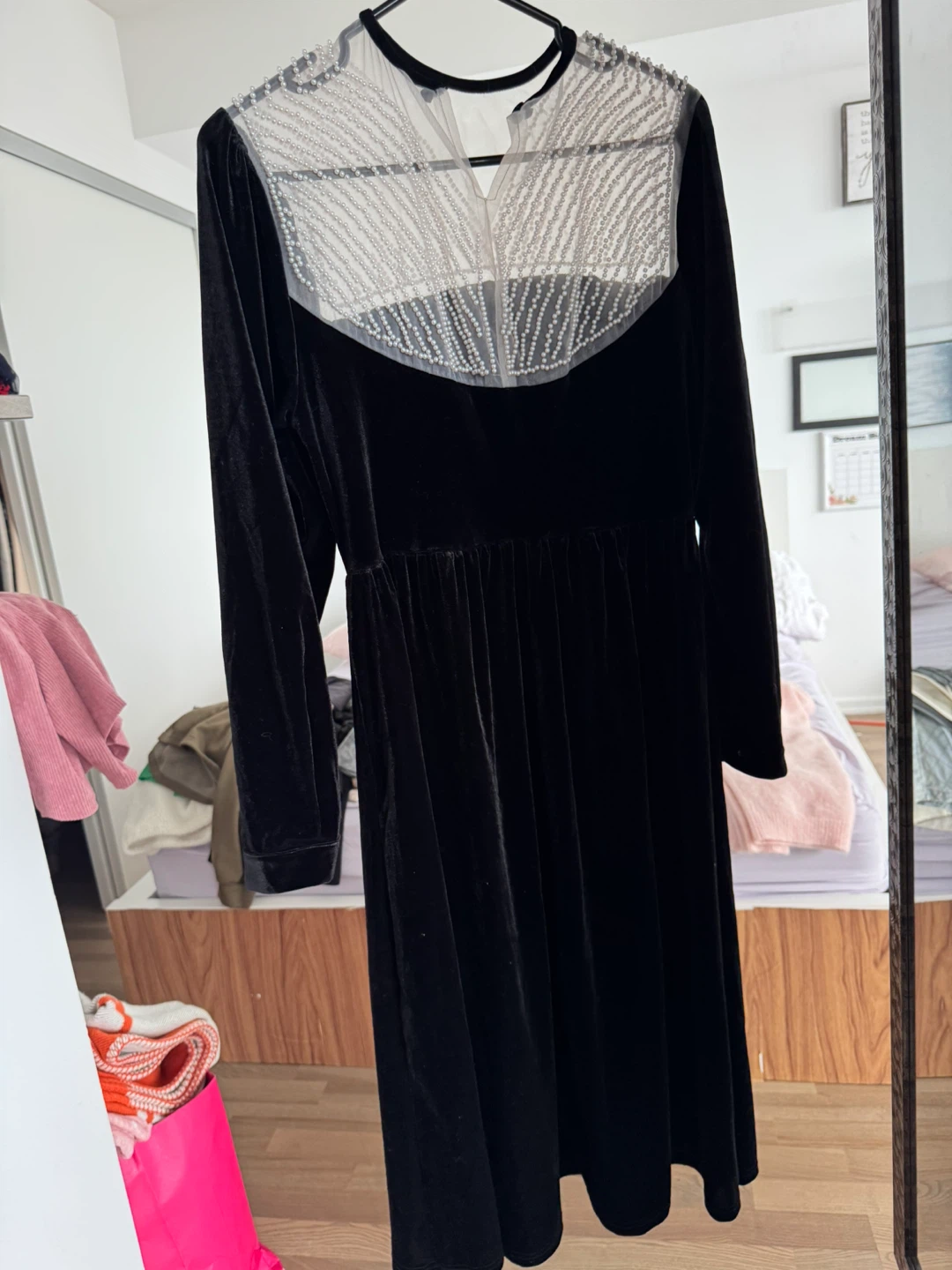 Black Velvet Dress with Pearl Detail - photo 3
