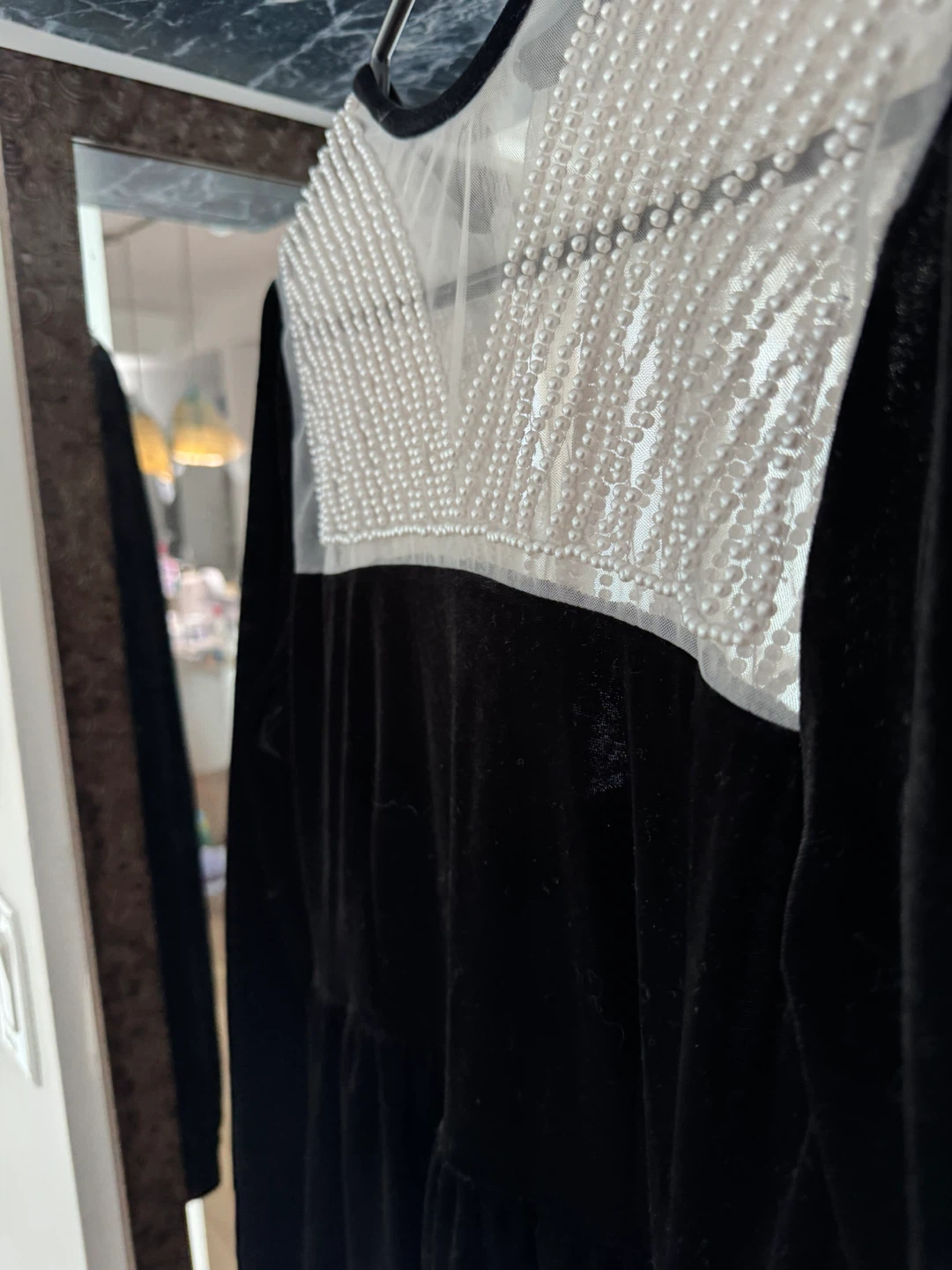Black Velvet Dress with Pearl Detail - photo 4