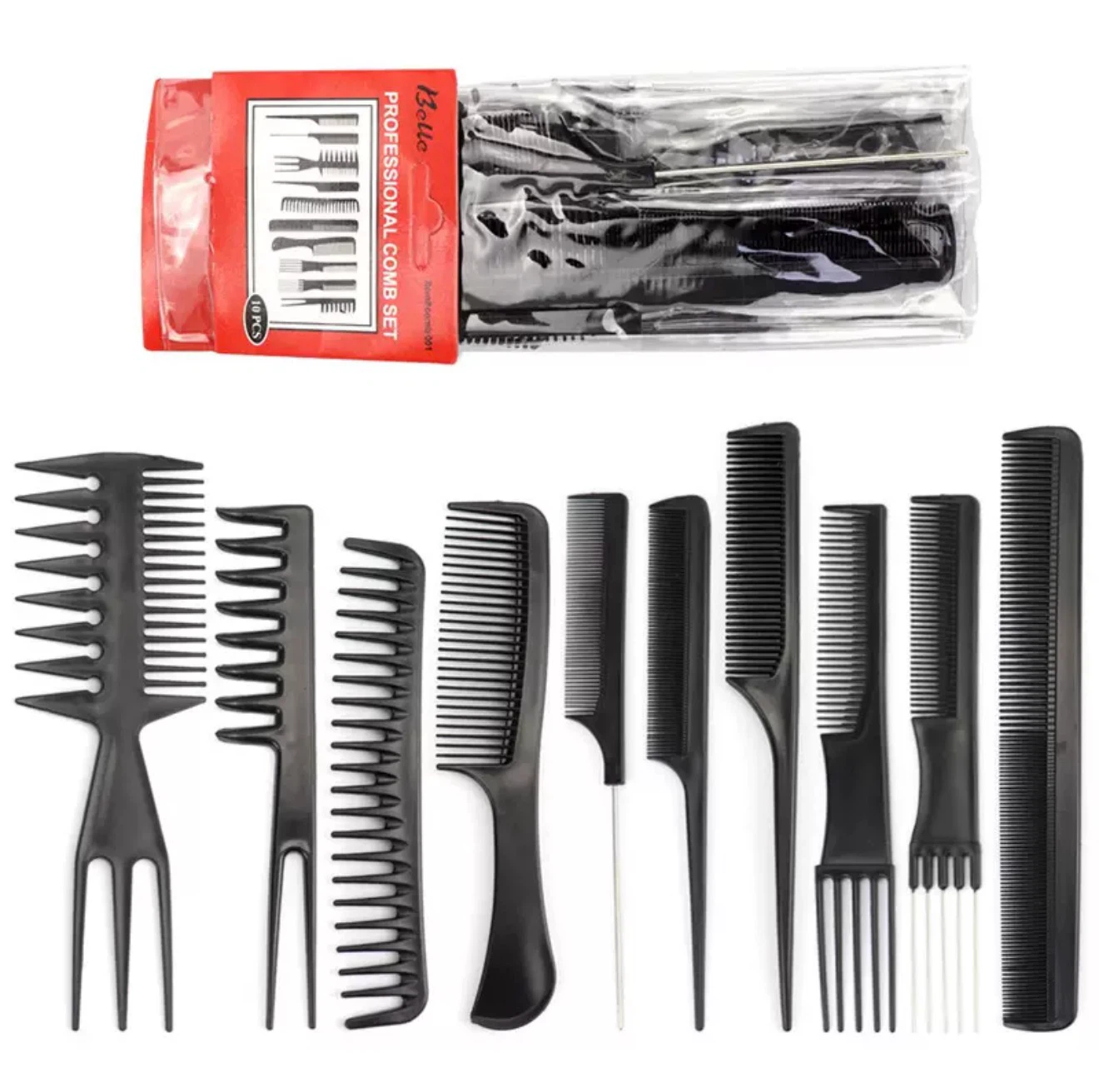 Belle Professional 10-Piece Hair Comb Set