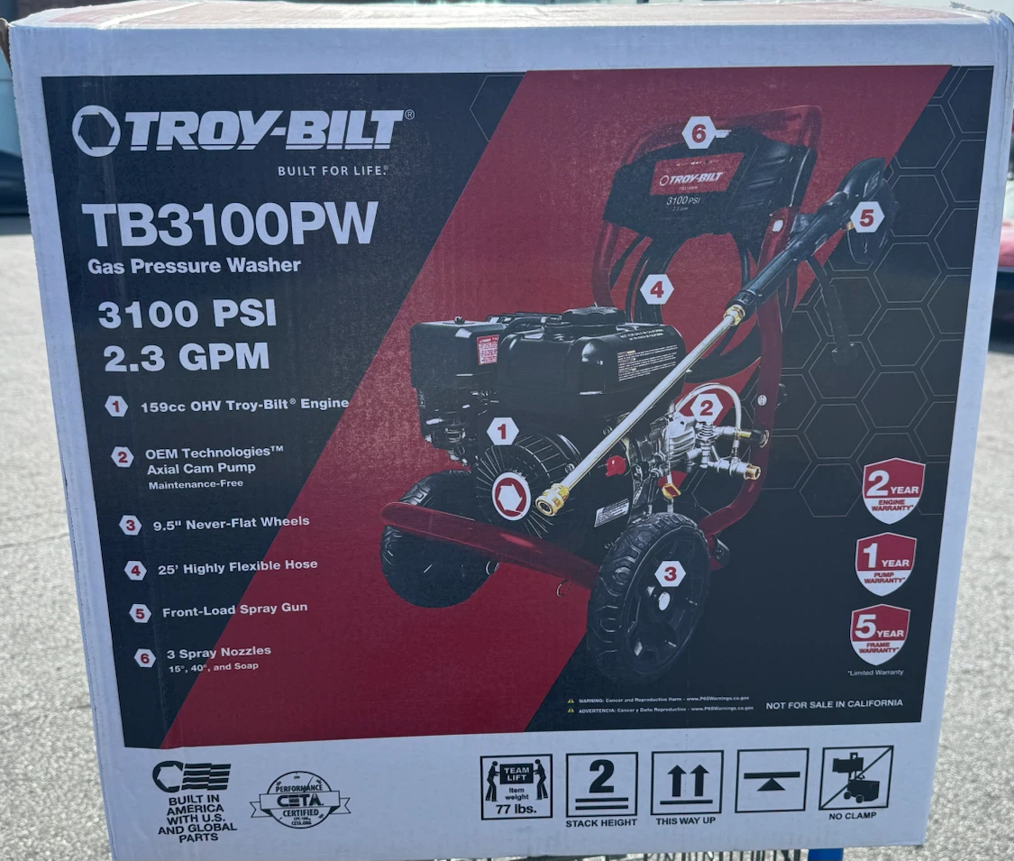 Troy-Bilt Gas Pressure Washer 3100 Psi Axial Cam Pump