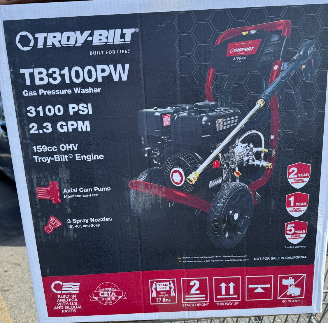 Troy-Bilt Gas Pressure Washer 3100 Psi Axial Cam Pump - photo 2