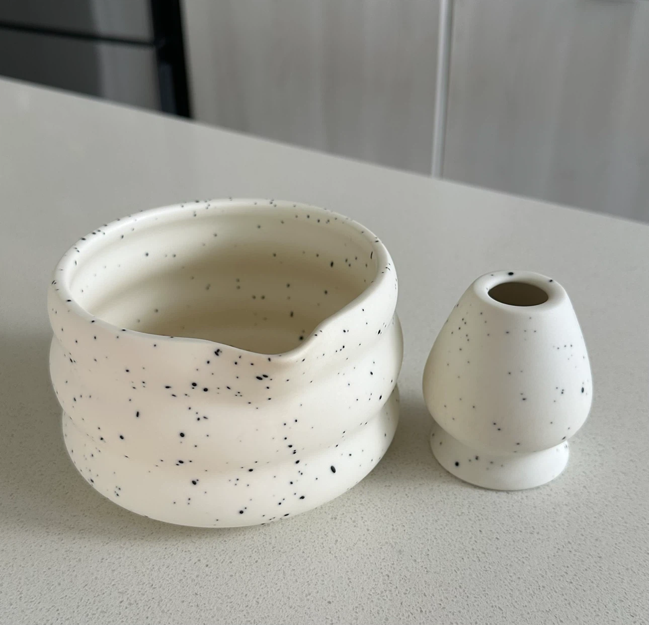Speckled Ceramic Matcha Bowl and Whisk Holder - photo 2
