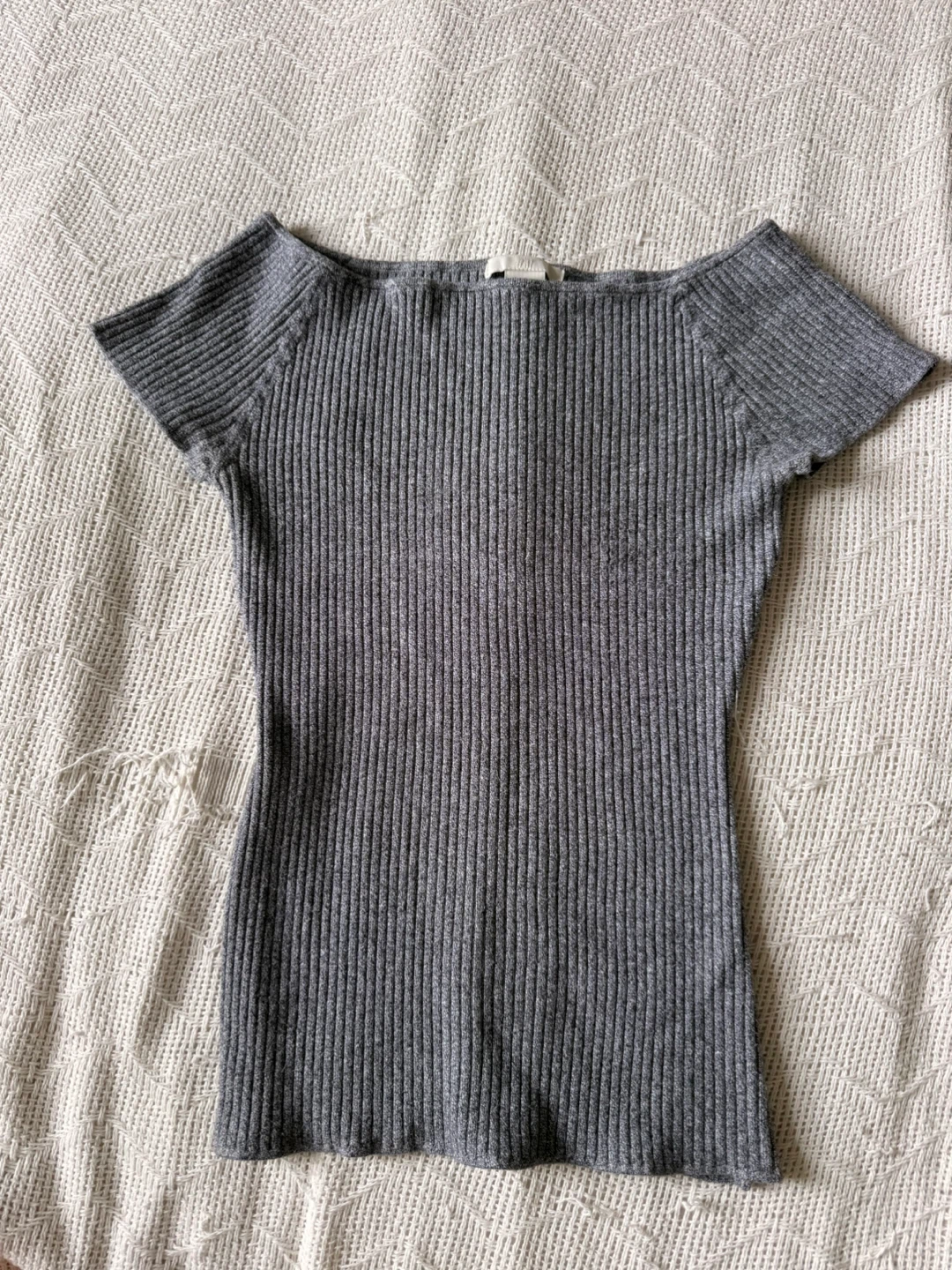 Gray Ribbed Off-the-Shoulder Top, Stretchy ,H&M, Size: S