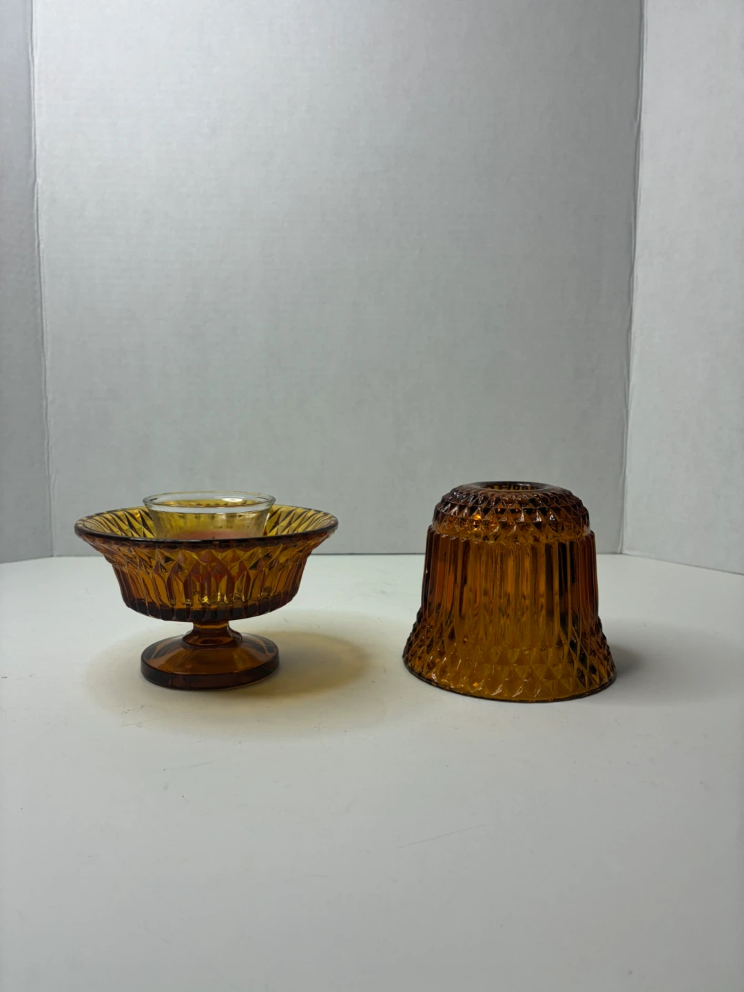 Vintage Amber Glass Candle Holder Fairy Lamp - photo 3