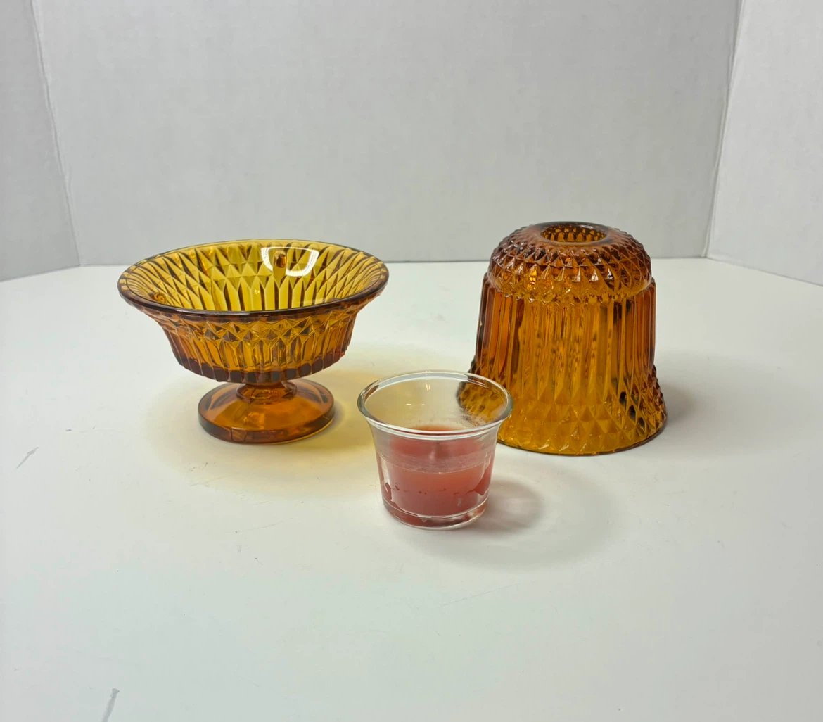 Vintage Amber Glass Candle Holder Fairy Lamp - photo 4