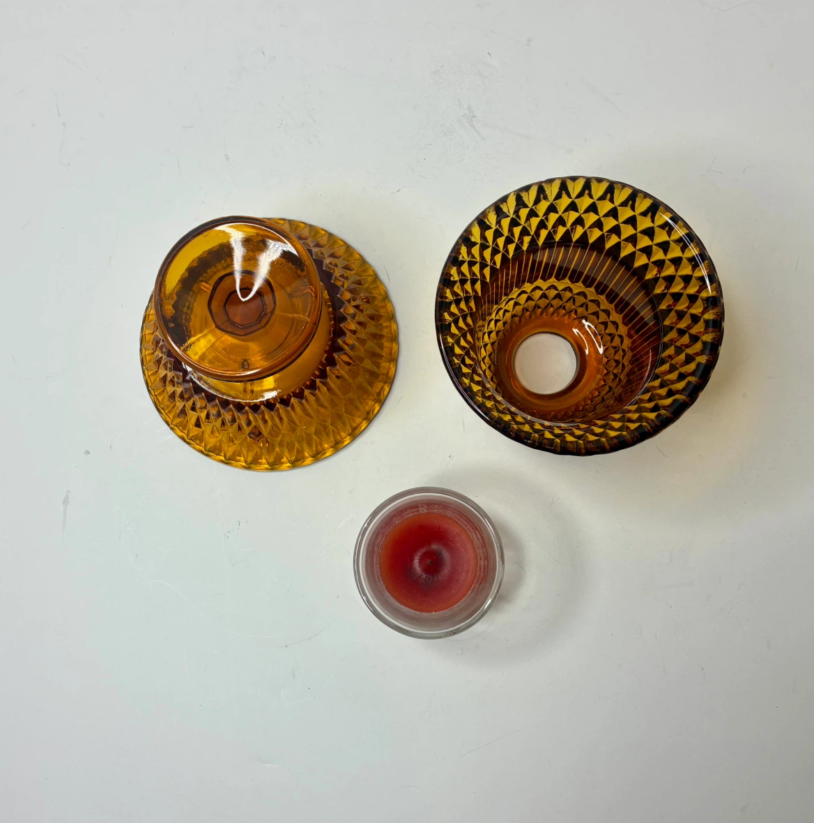 Vintage Amber Glass Candle Holder Fairy Lamp - photo 5