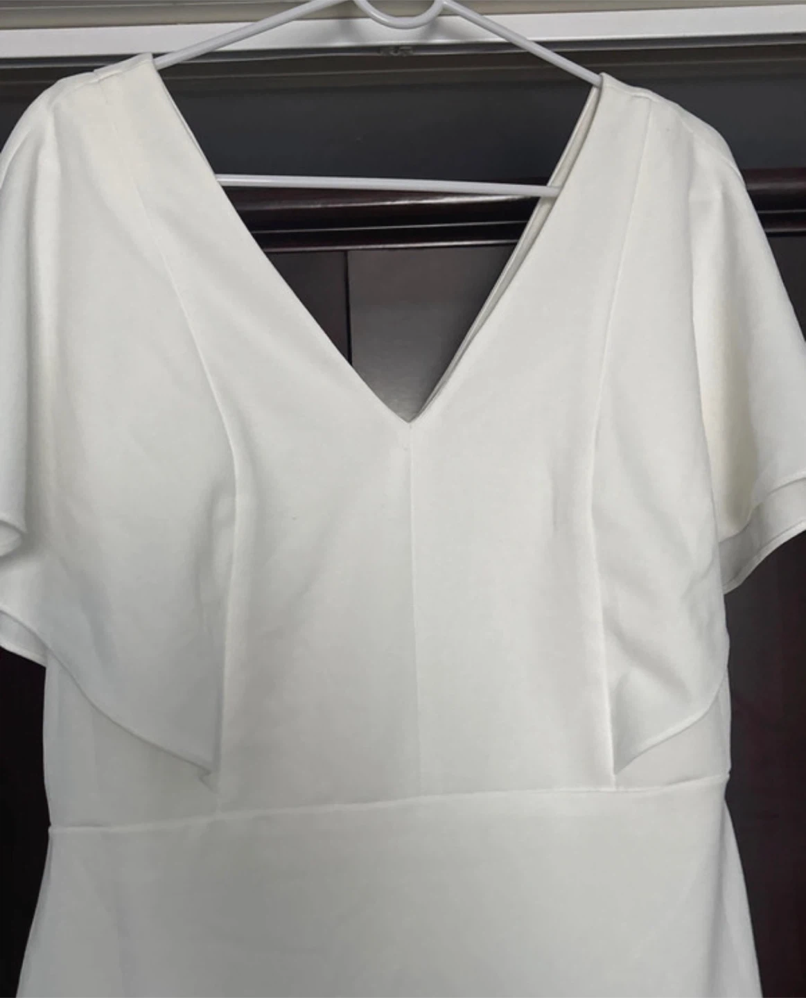 White Flutter Sleeve V-Neck Dress