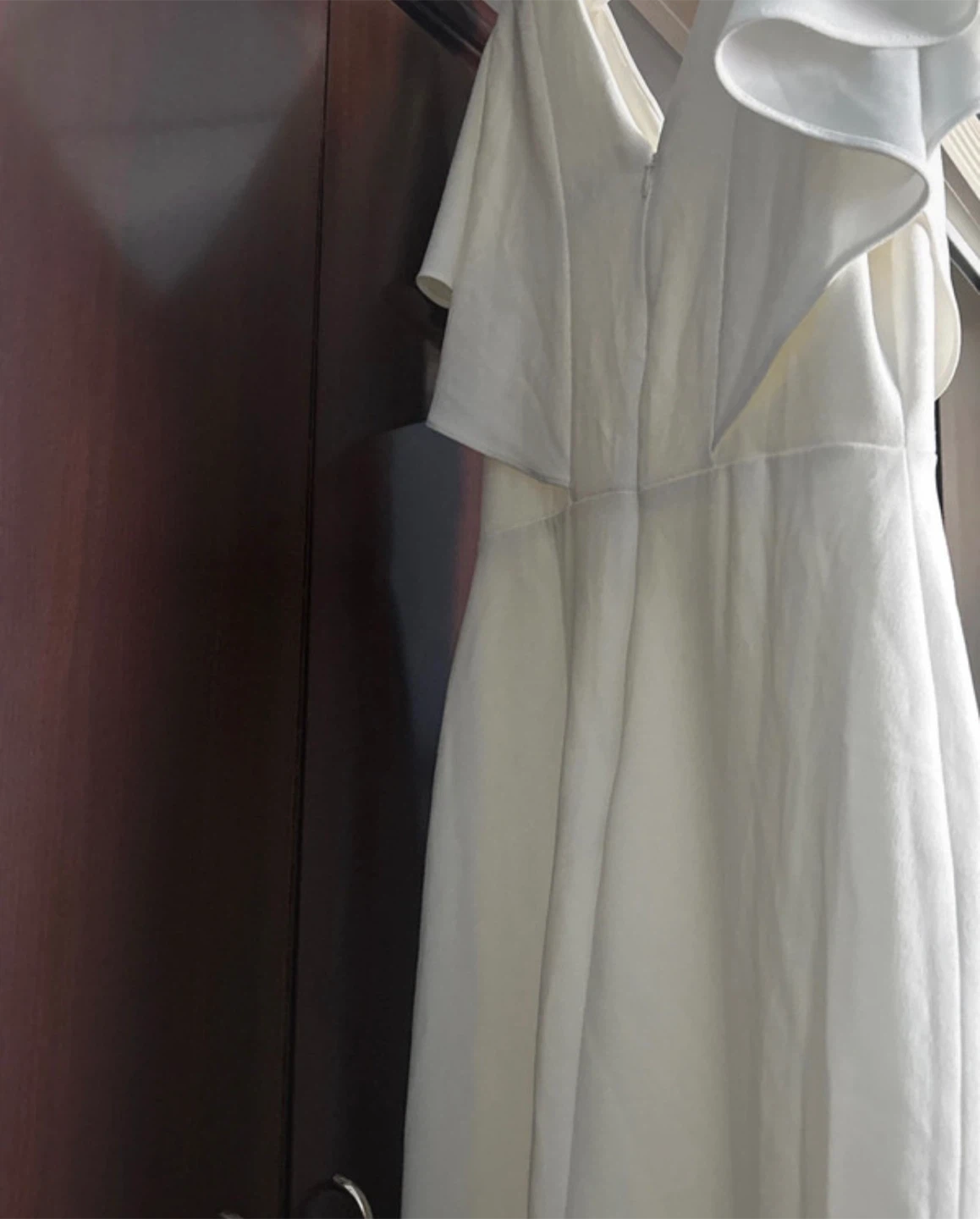 White Flutter Sleeve V-Neck Dress - photo 2