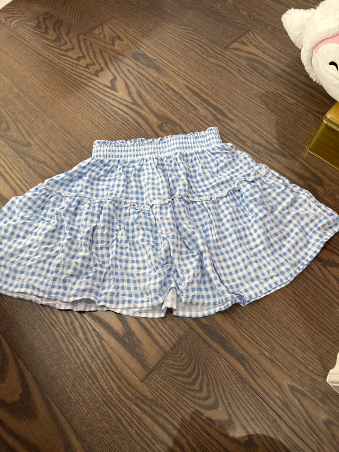 Blue and White Gingham Ruffled Skirt