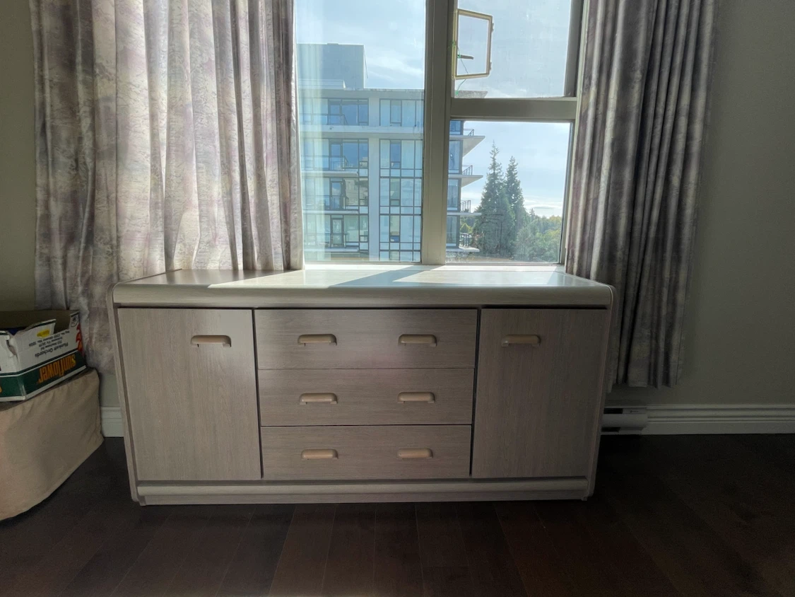 Wooden Credenza with Drawers and Cabinet Doors