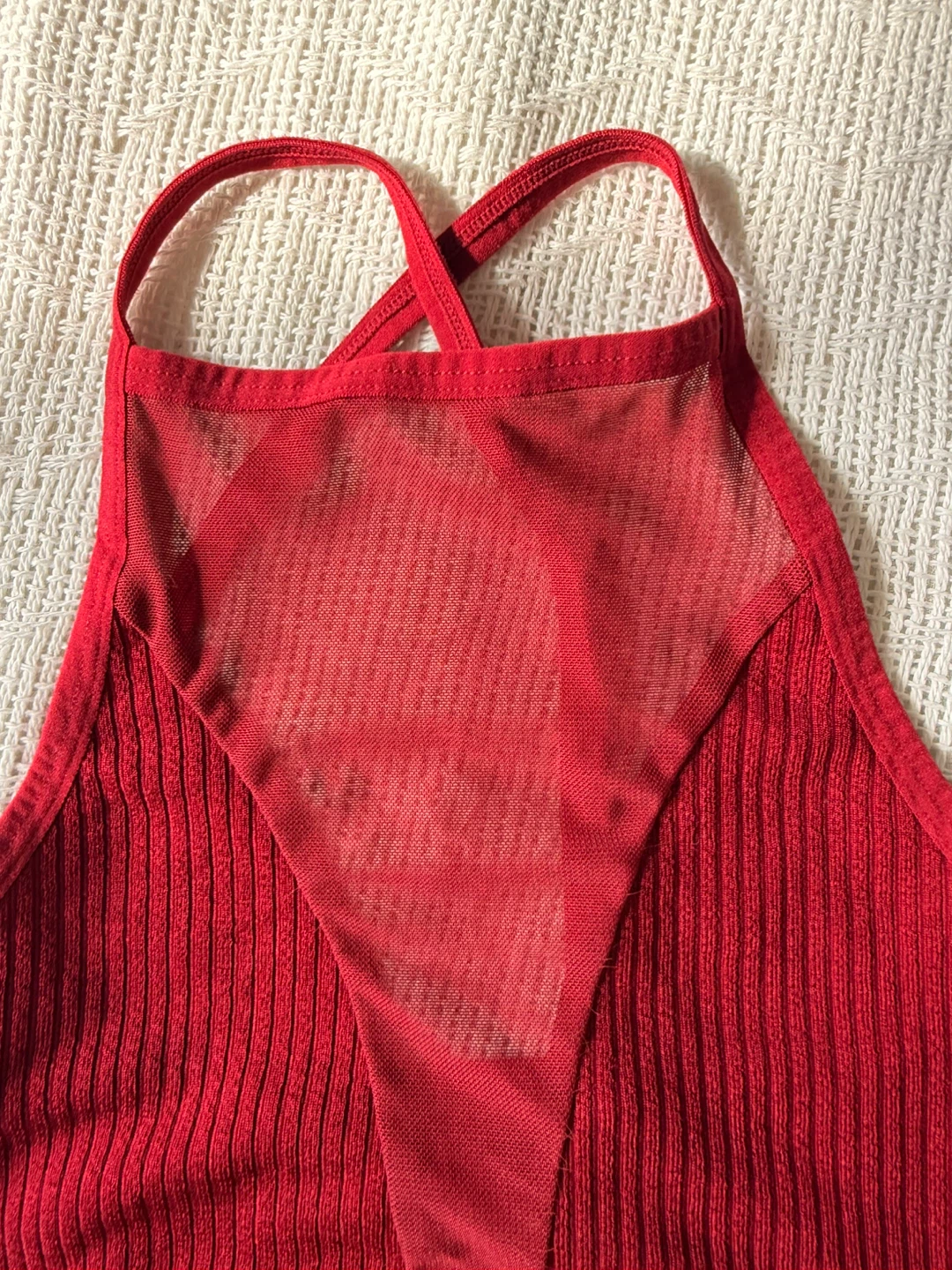 Red Ribbed Mesh Crop Top; Size: S - photo 2