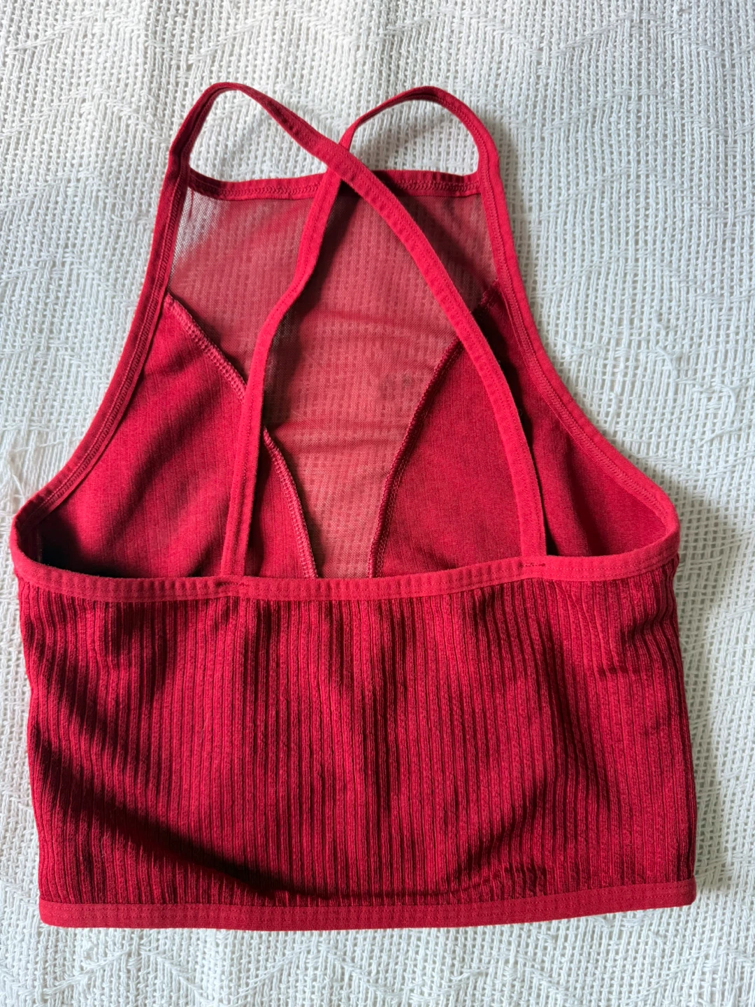 Red Ribbed Mesh Crop Top; Size: S - photo 3