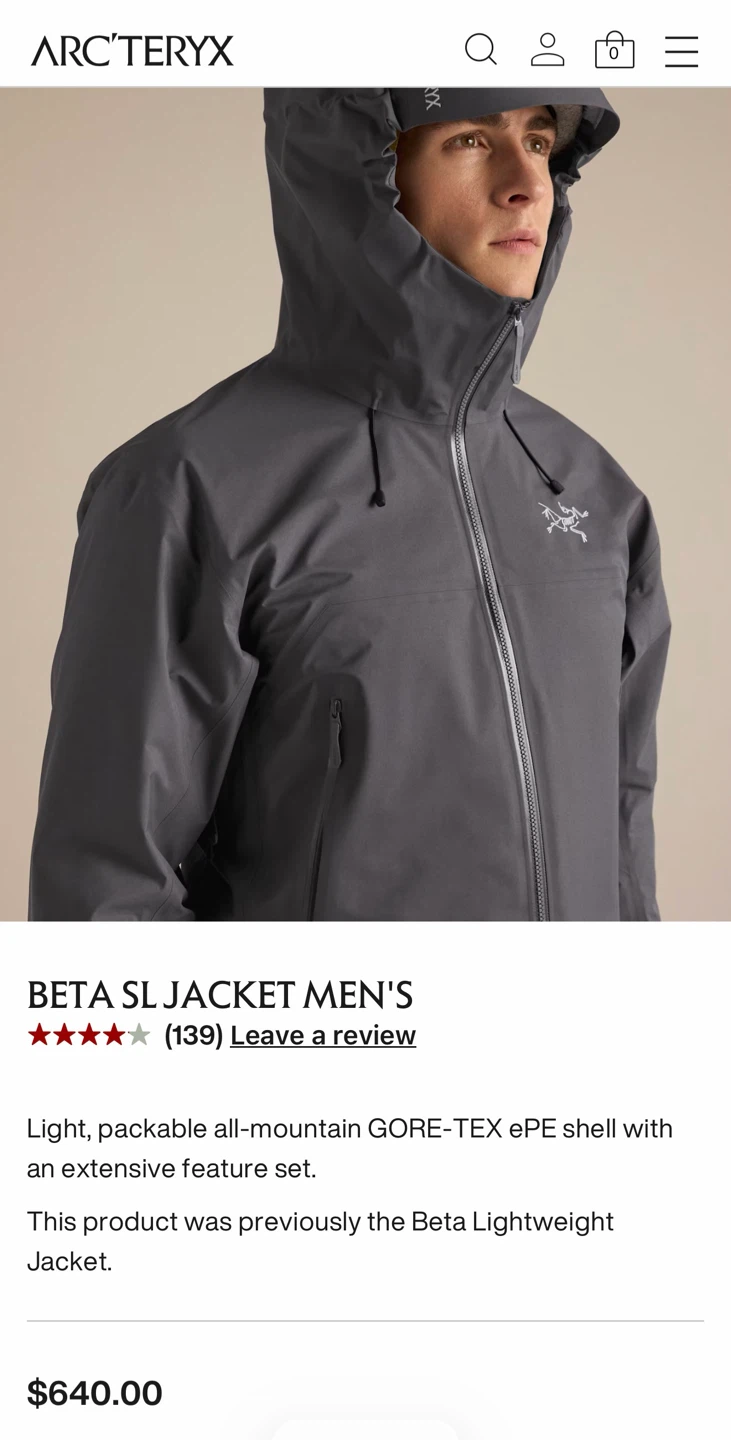 Arc'teryx Beta SL Jacket for Men – Size Small – Sapphire