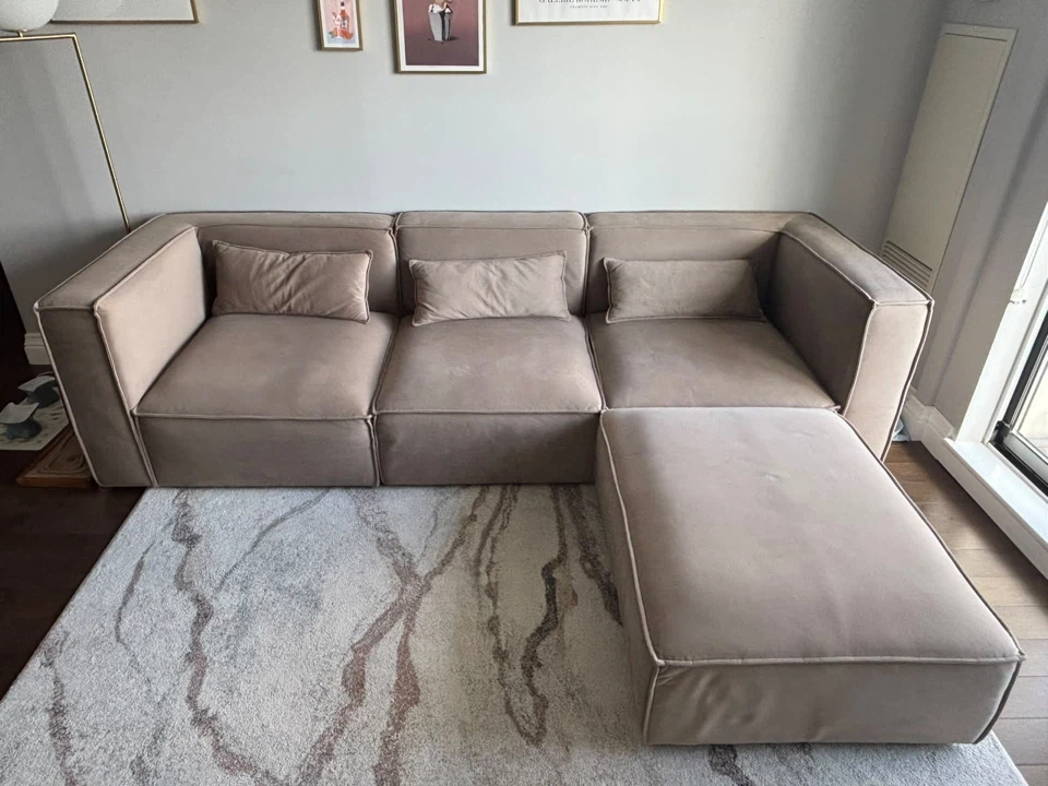 3 piece sectional sofa plus ottoman in debossed microfibre