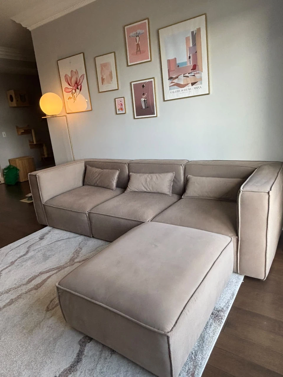 3 piece sectional sofa plus ottoman in debossed microfibre - photo 2