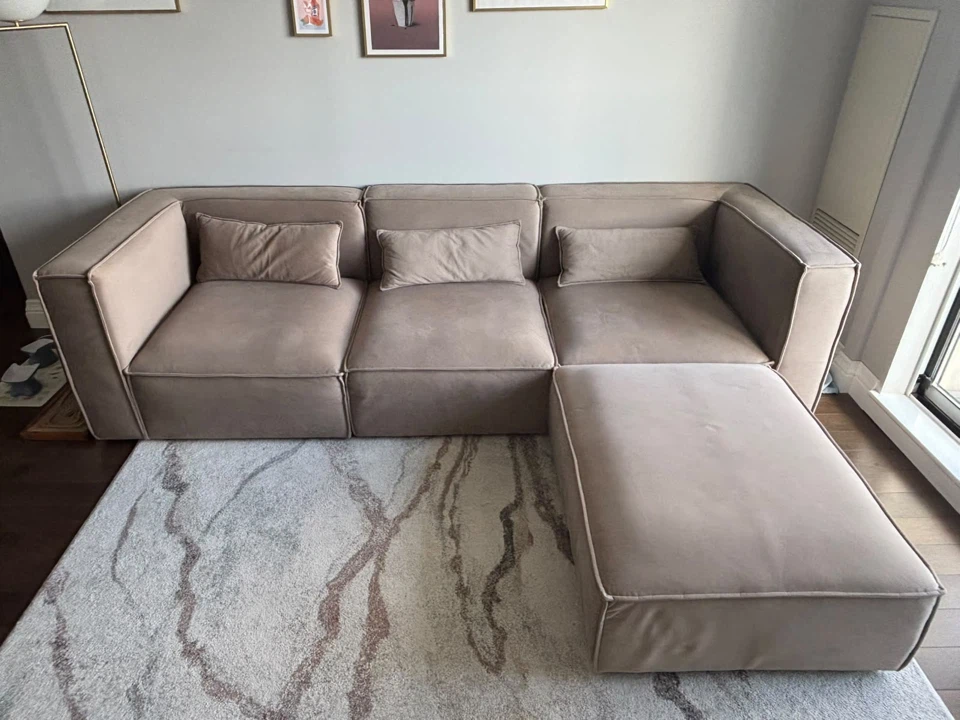 3 piece sectional sofa plus ottoman in debossed microfibre - photo 5