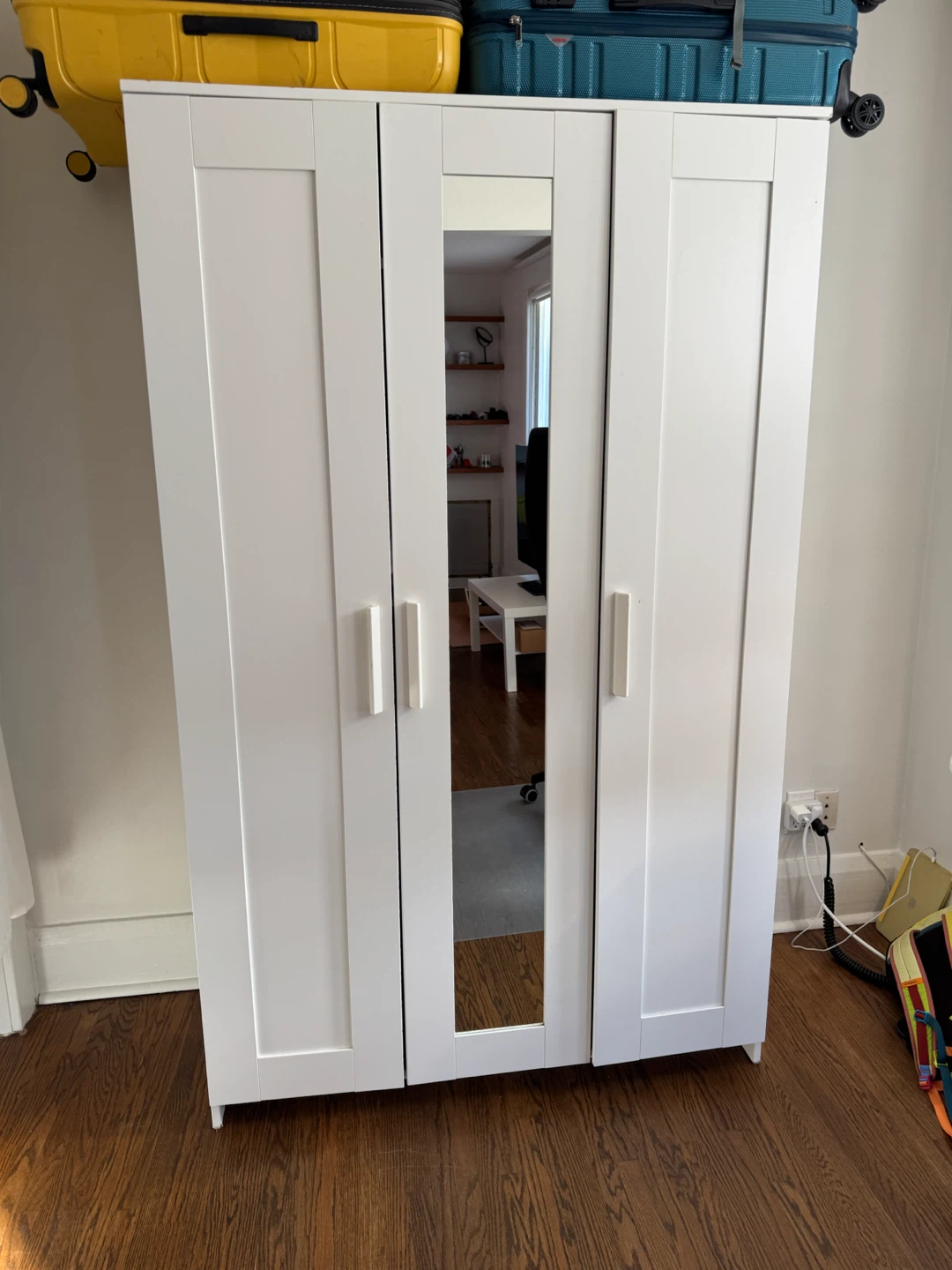 White IKEA Wardrobe with Mirrored Door