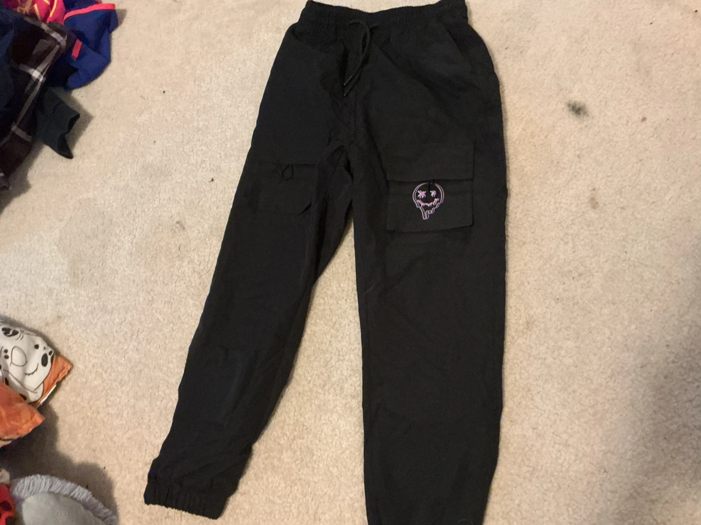 Black Cargo Joggers with Smiley Graphic - photo 2