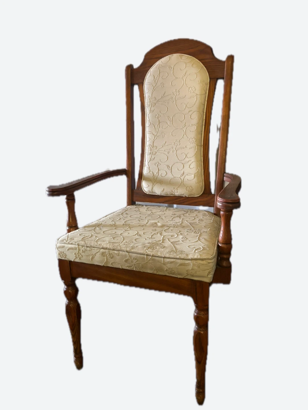 Pair vintage captain Oak Armchair with Cream Floral Upholstery - photo 3