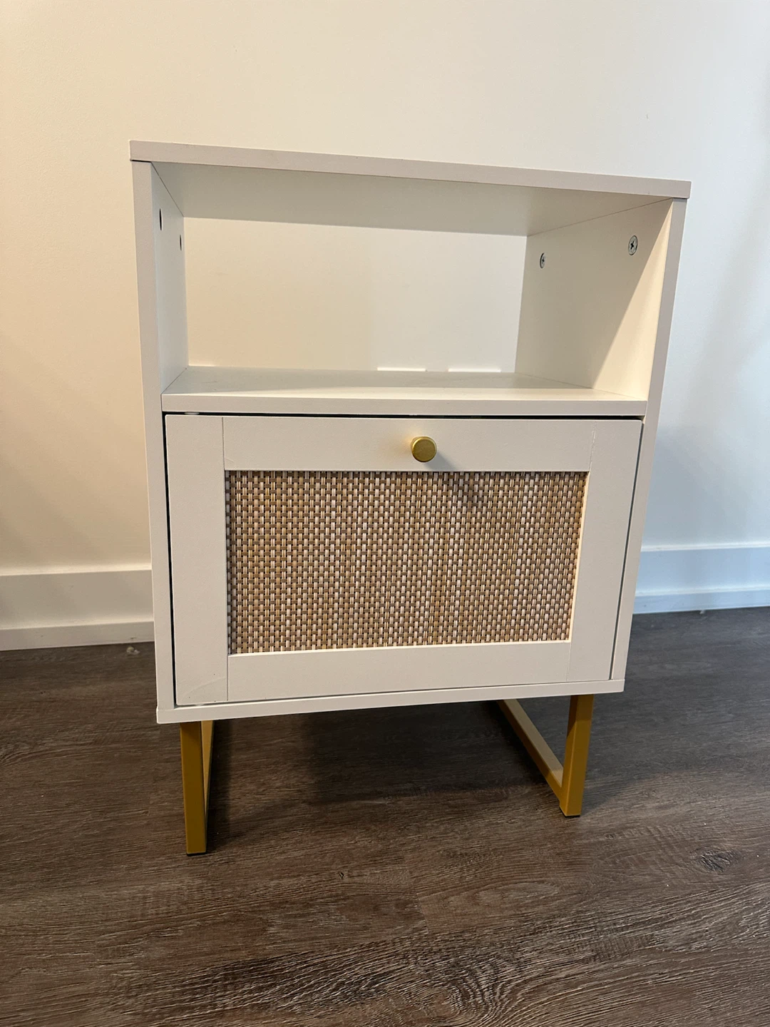 White and Rattan Bedside Table