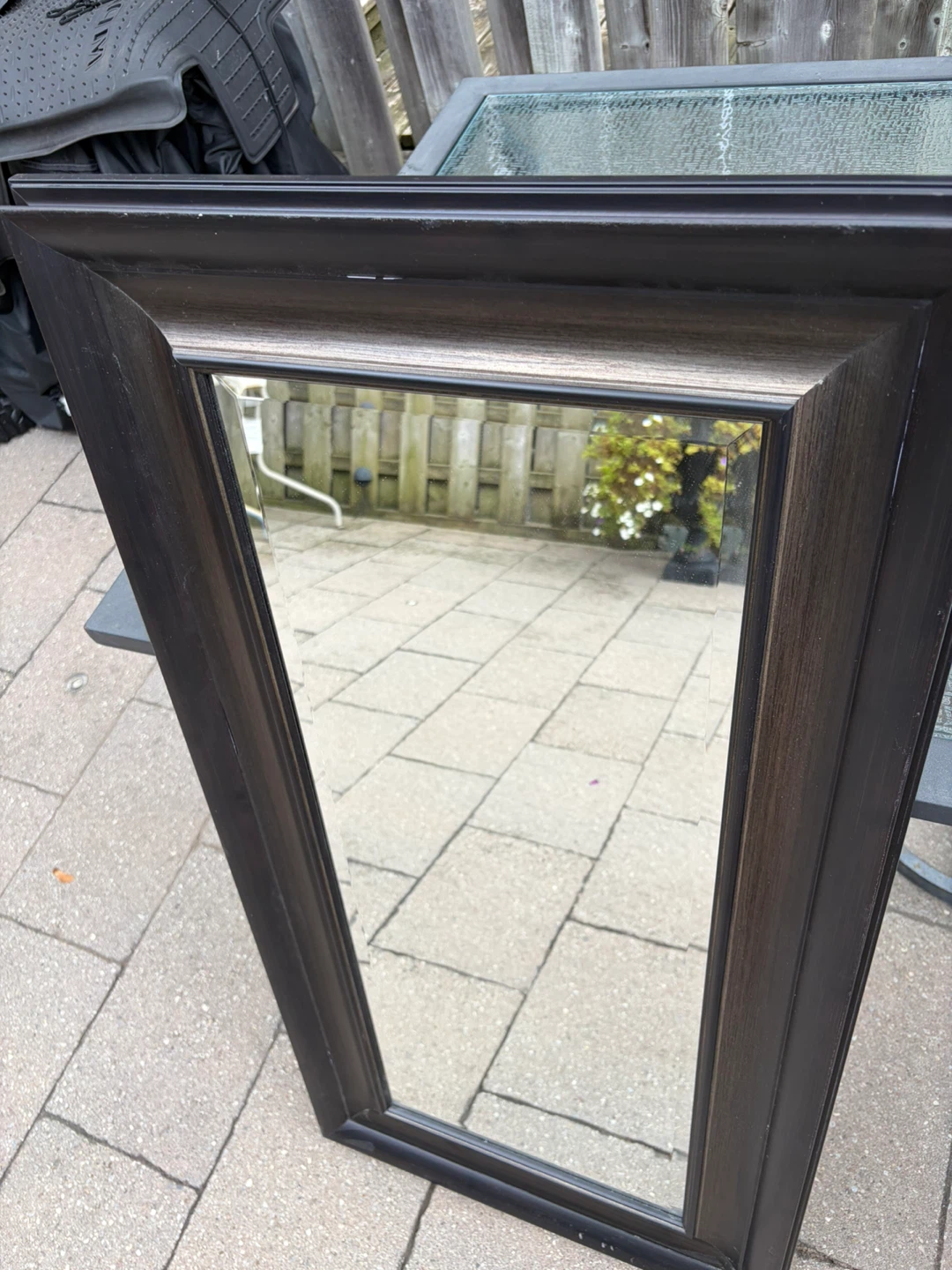 Wall mirror with dark wood-tone frame very little used ! - photo 3