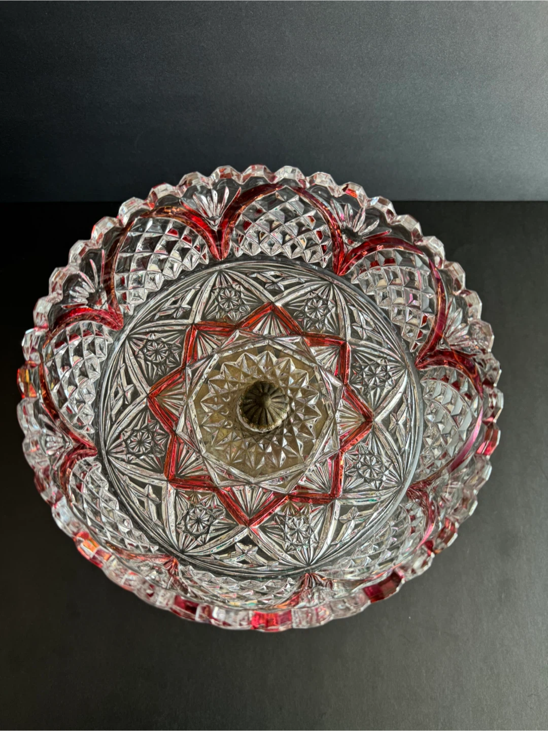 Vintage Crystal Compote Dish with Red Accents - photo 2
