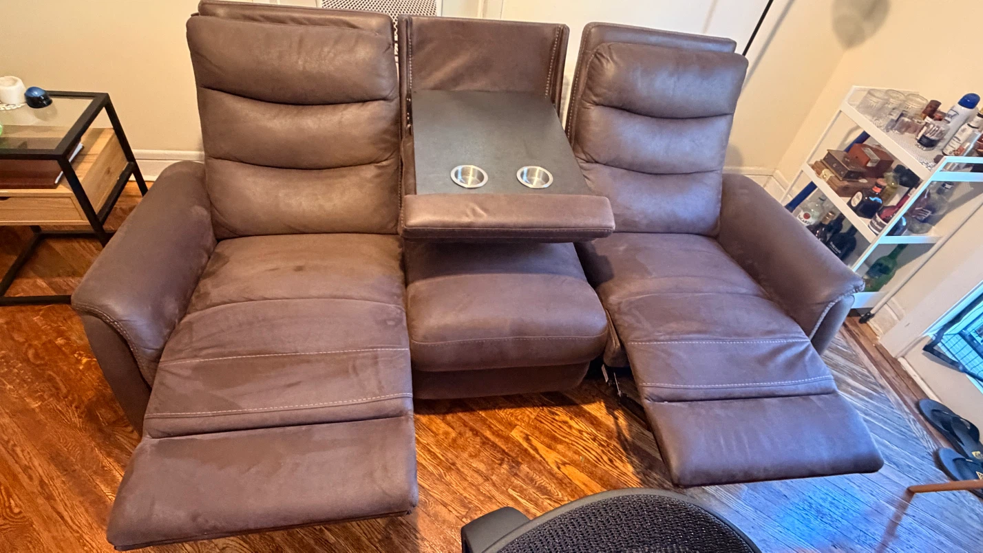 Brown Three-Seat Reclining Sofa with Center Console - photo 2