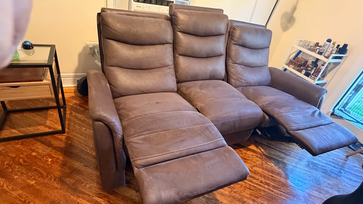Brown Three-Seat Reclining Sofa with Center Console - photo 3