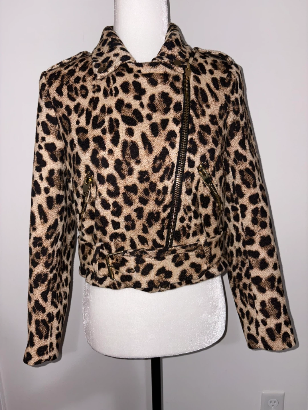 M - ZARA Leopard Print Moto Jacket - photo 2