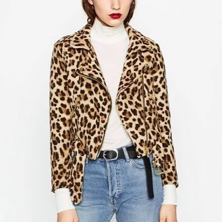 M - ZARA Leopard Print Moto Jacket - photo 3