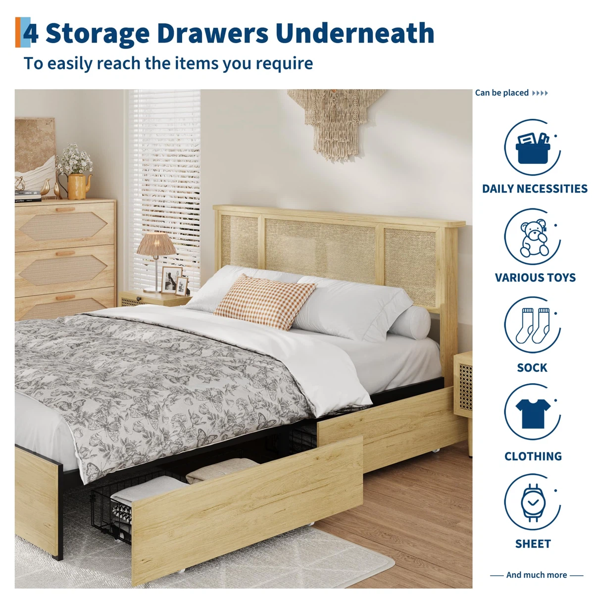 Full/Double Bed Frame with Headboard and Drawers - photo 3