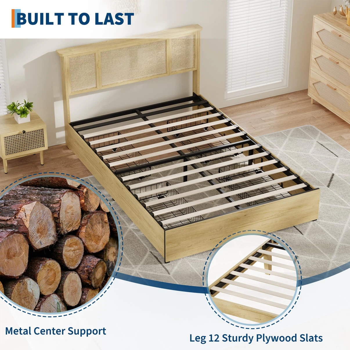 Full/Double Bed Frame with Headboard and Drawers - photo 4