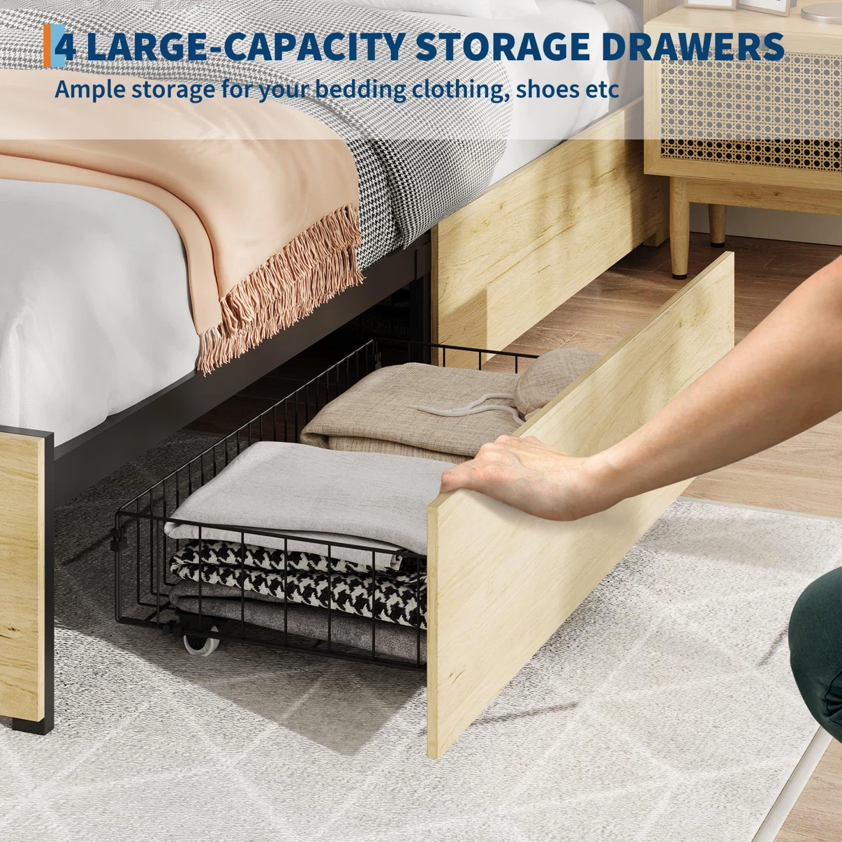 Full/Double Bed Frame with Headboard and Drawers - photo 5