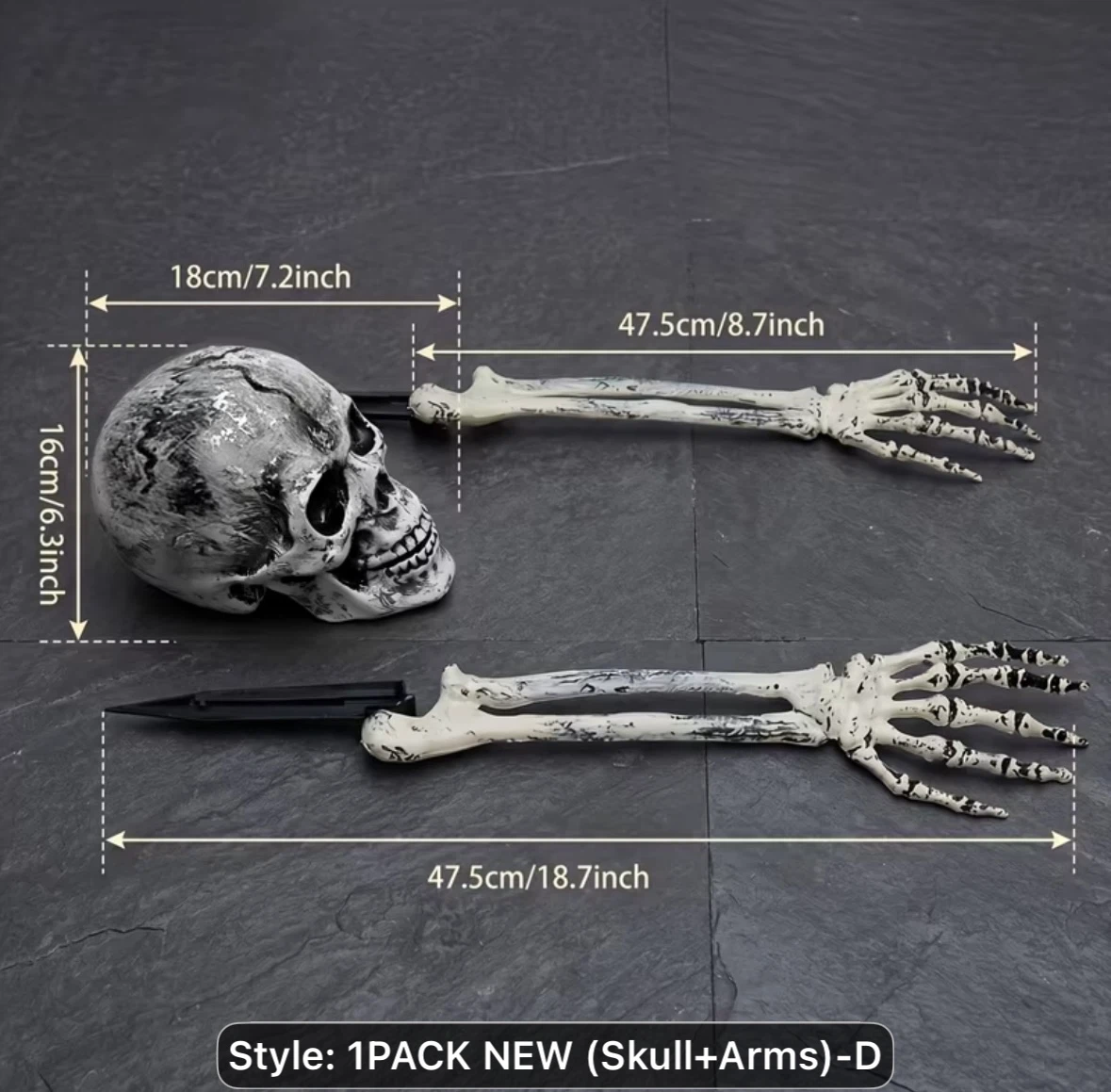 3-Piece Realistic Skeleton Skull & Arms Halloween Decor - photo 5