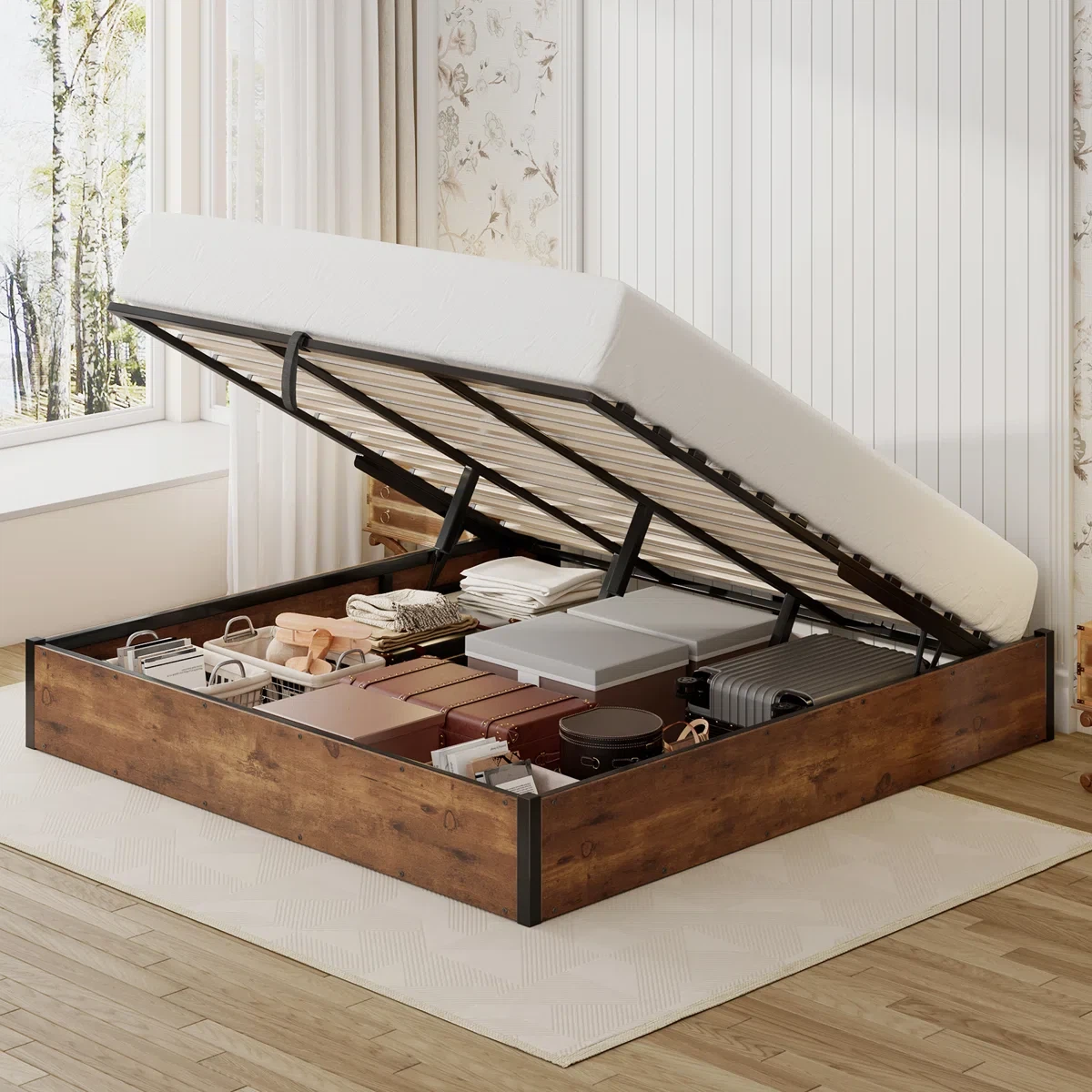 Lift Up platform Double bed base with storage - photo 2