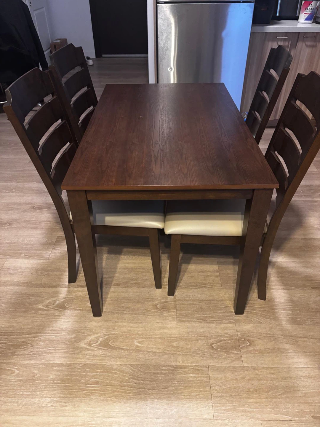 Dark Wood Dining Set with 4 Chairs