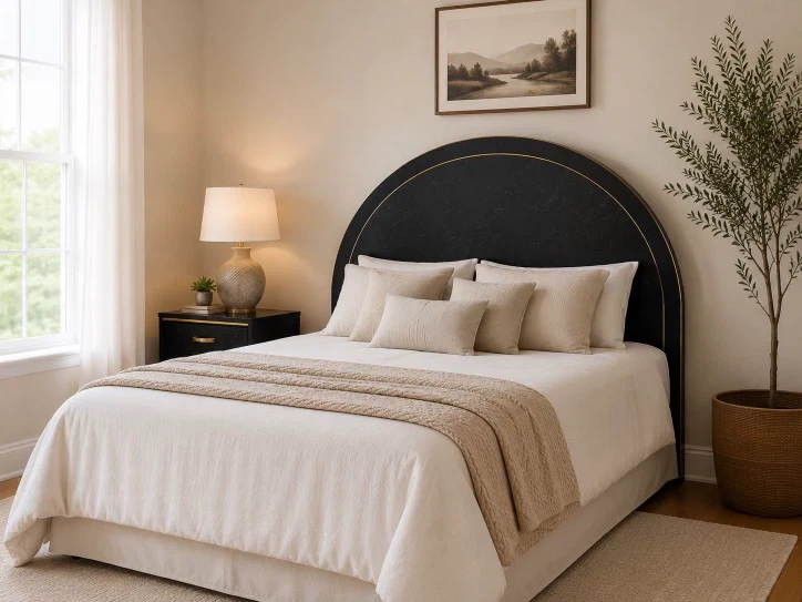 Arched Black Marble Pattern Headboard - photo 2